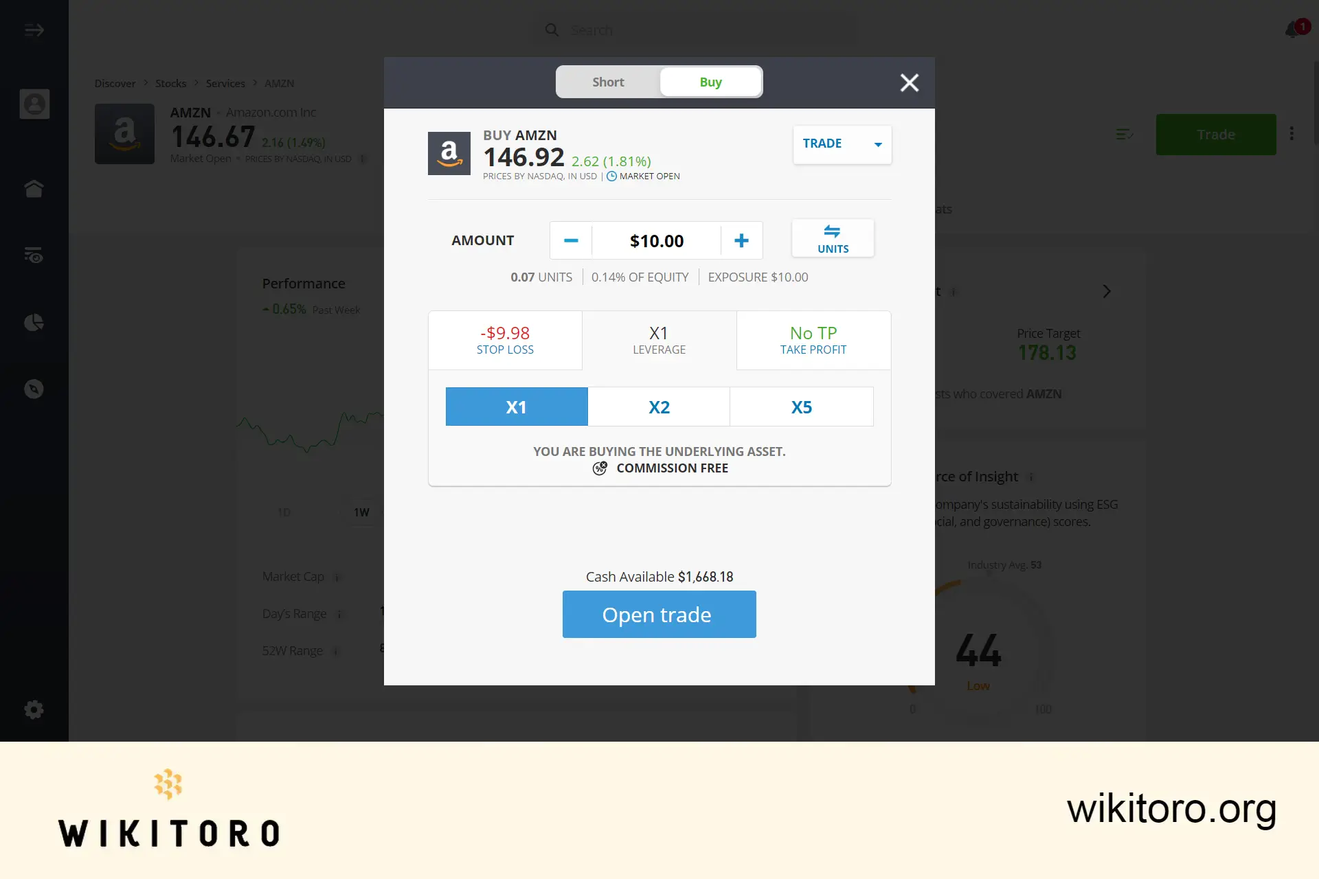 Buying Amazon stock on eToro