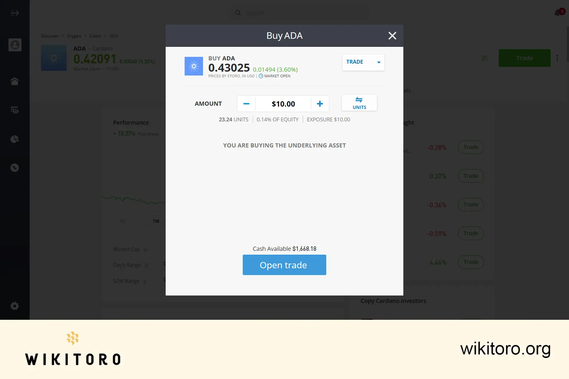 Buying Cardano on eToro
