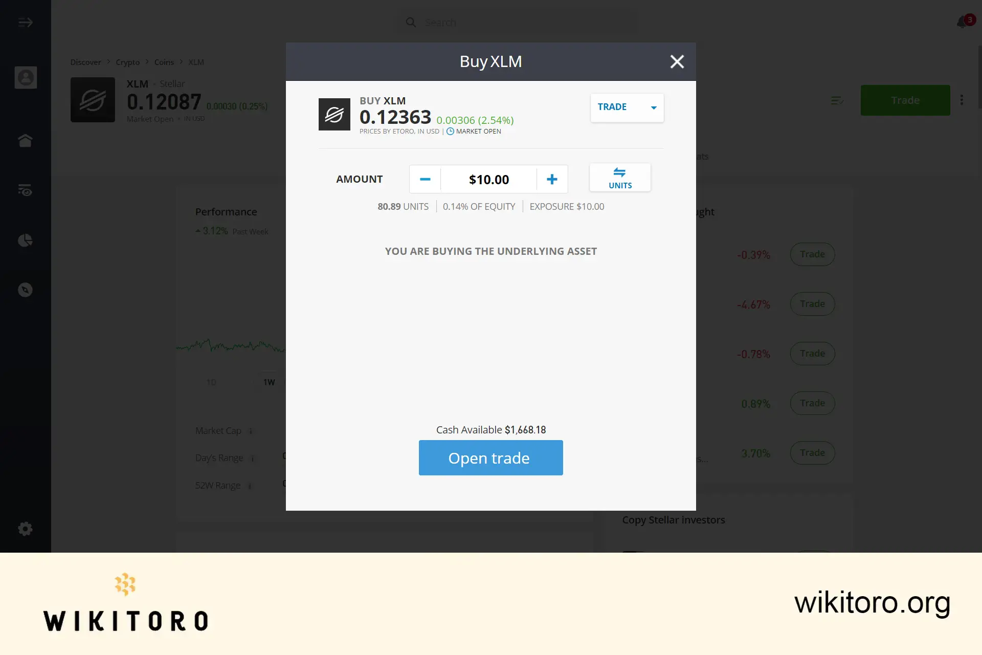 Buying Stellar Lumens on eToro
