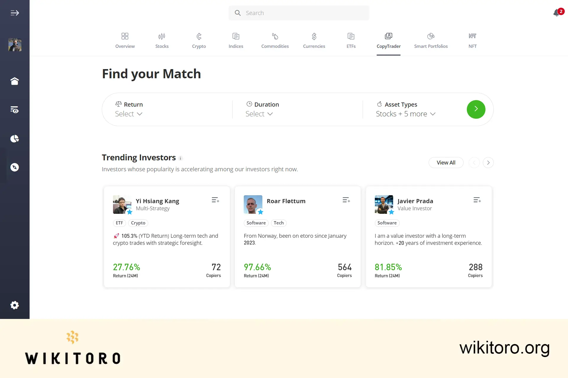 eToro CopyTrader page