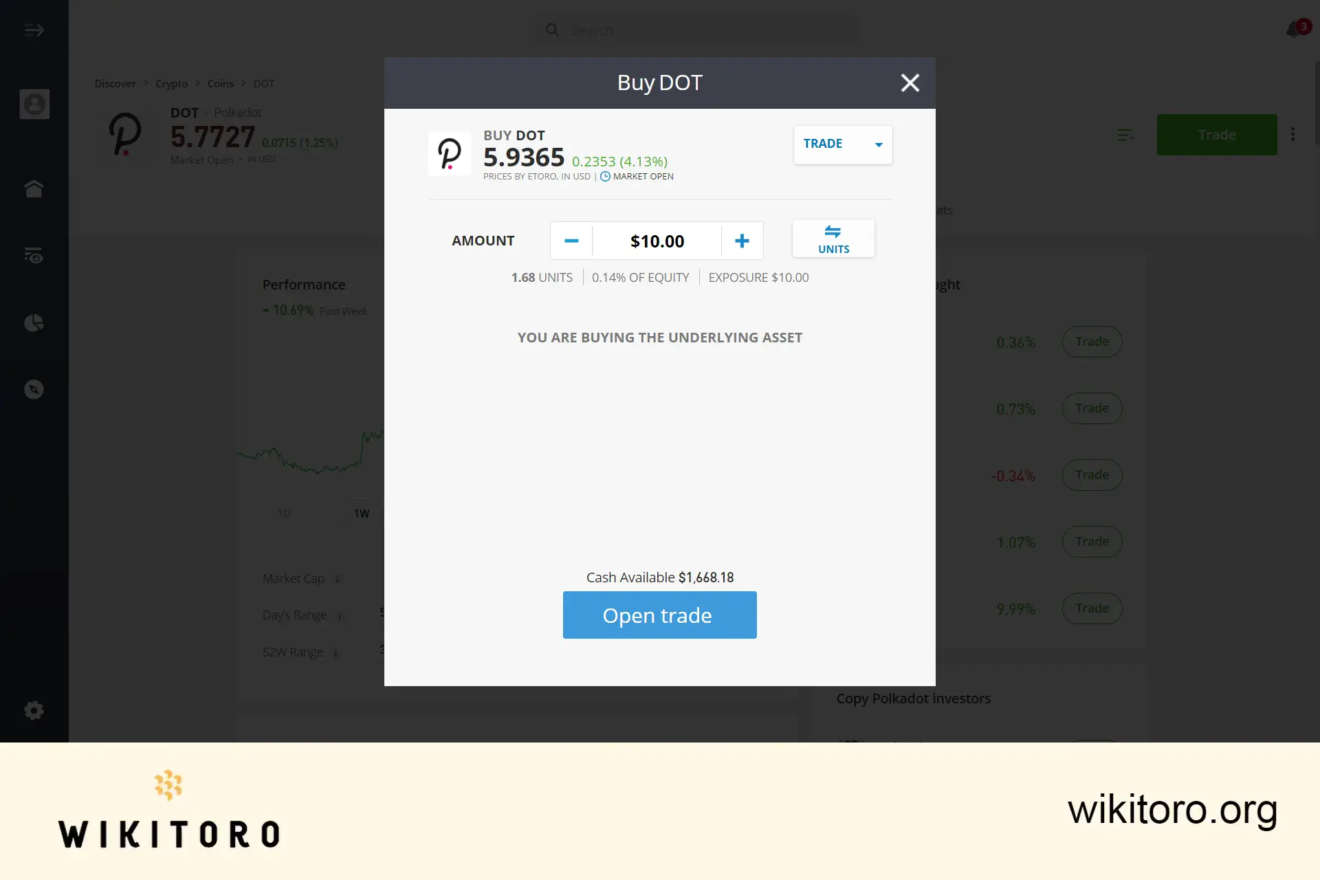Buying Polkadot on eToro